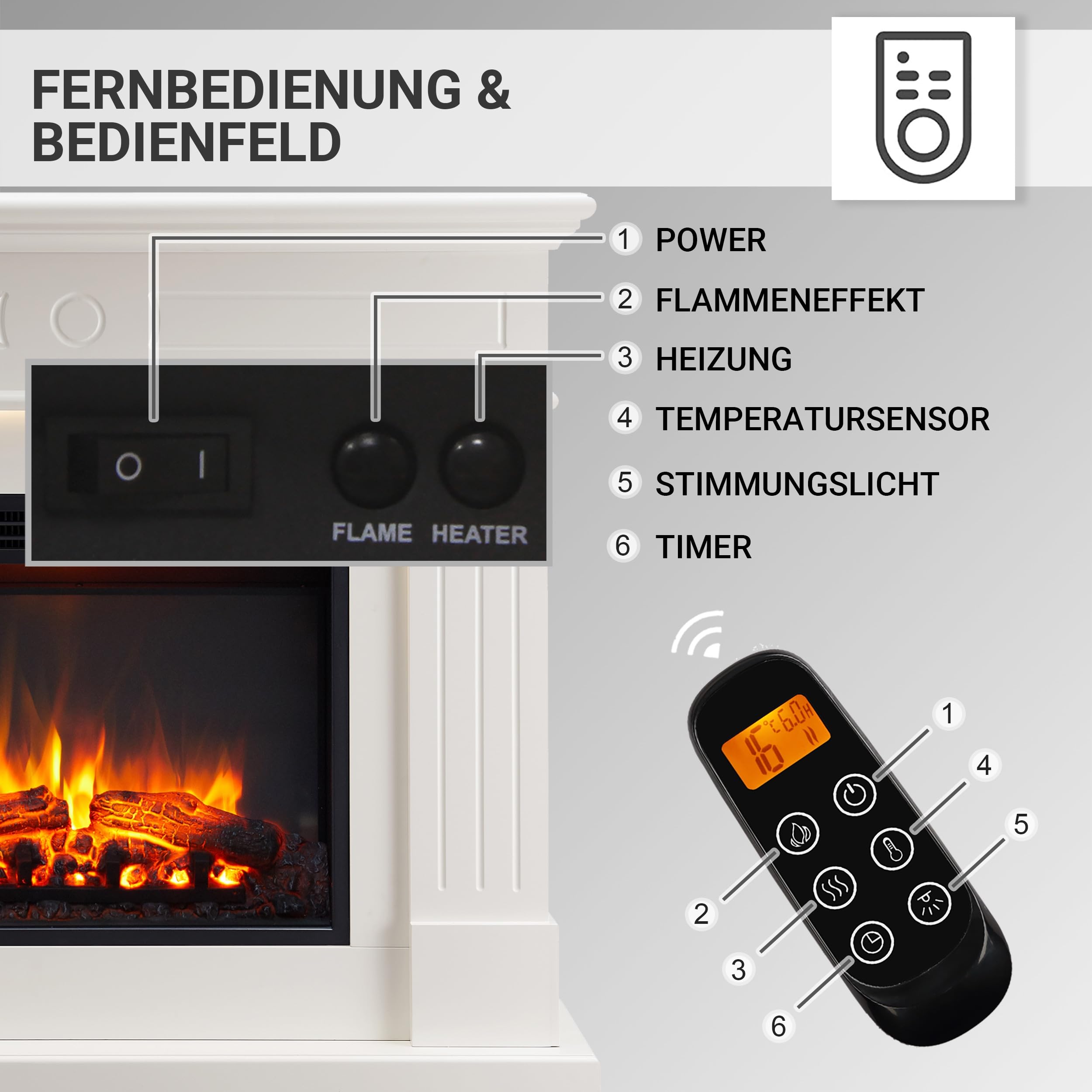 balderia-leandros-elektrokamin-wei-mit-heizung-2000w image 4