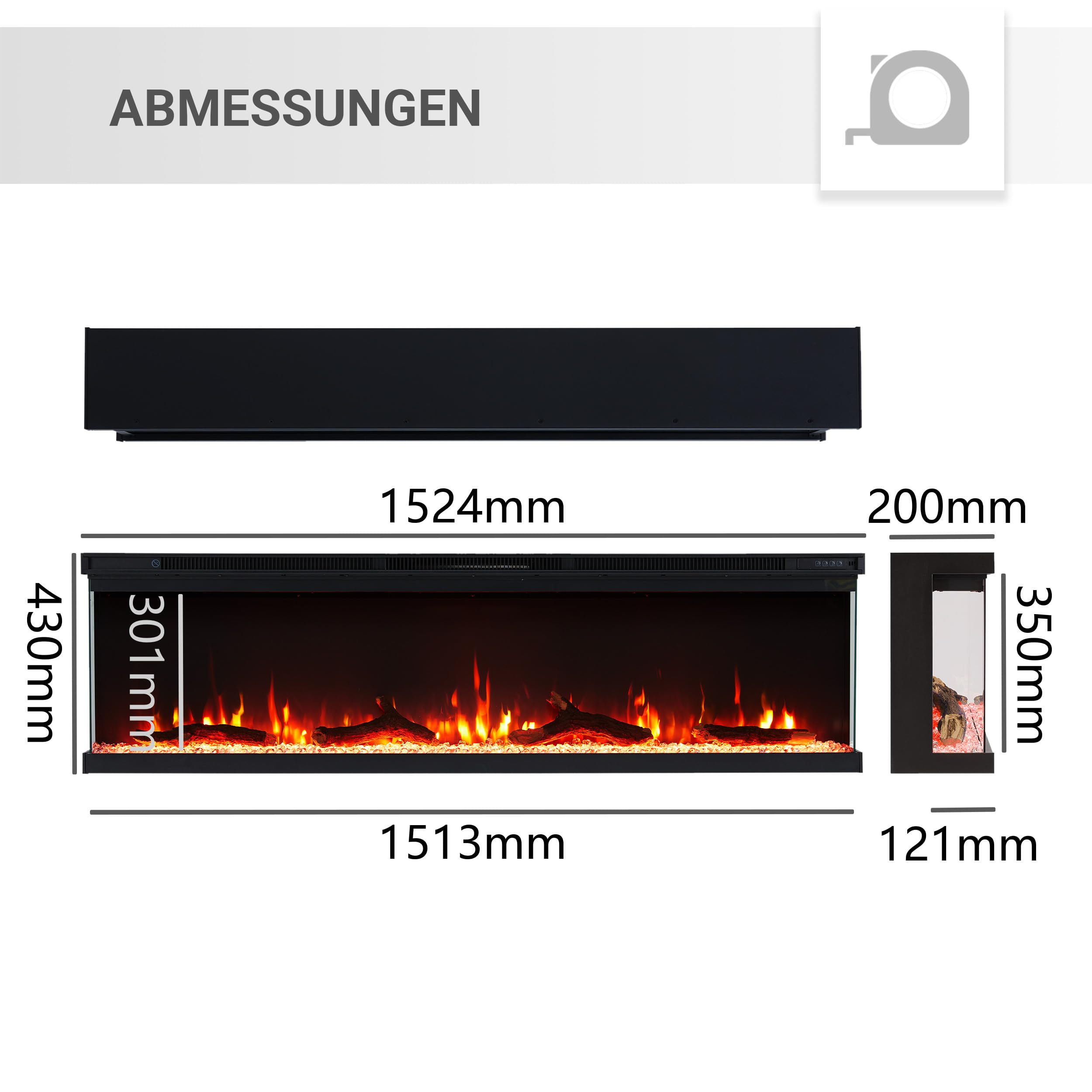 balderia-orson-60-zoll-einbaukamin-schwarz-1800w-mit-thermostat image 7